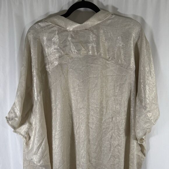 Susan Graver Blouse Women's 5X Metallic Cream Gold Collared Short Sleeve V Neck - Picture 8 of 10